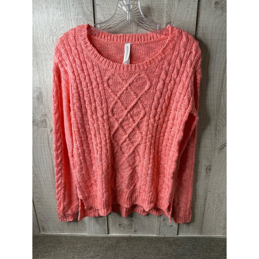 Aeropostale Coral Orange Cable Knit Sweater Womens Acrylic Size Medium